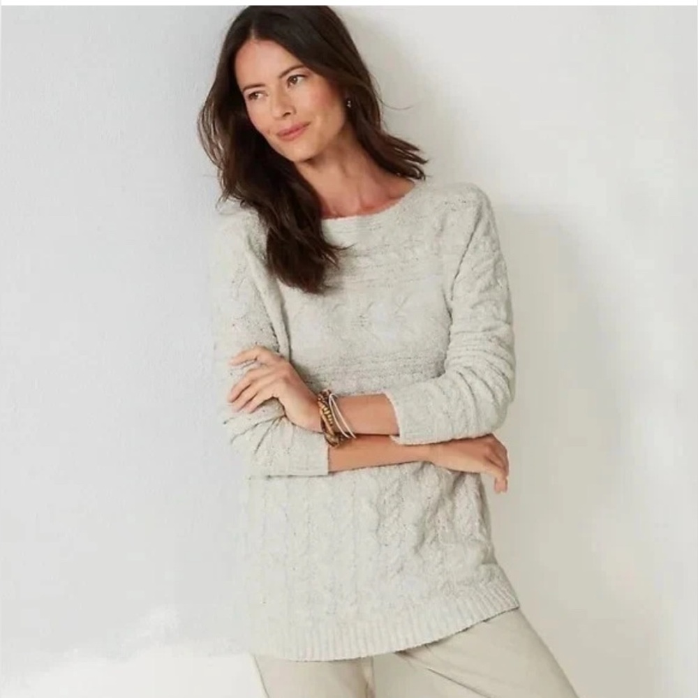 J.Jill NWT Cable Knit Sweater in Pearl White Heather Sz XLT (Tall)